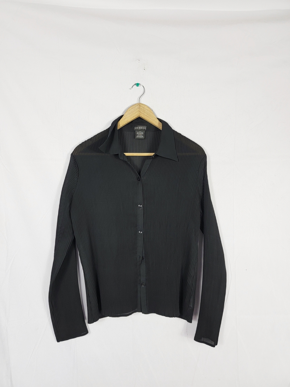 George Women’s Large Black Sheer Long Sleeve Button Up